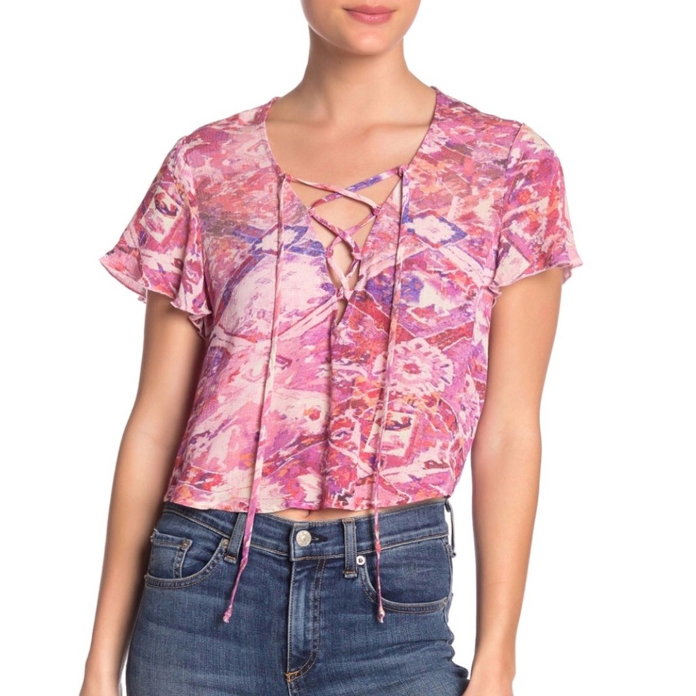 SMYM Oasis Lace Up Printed Crop Top Size M